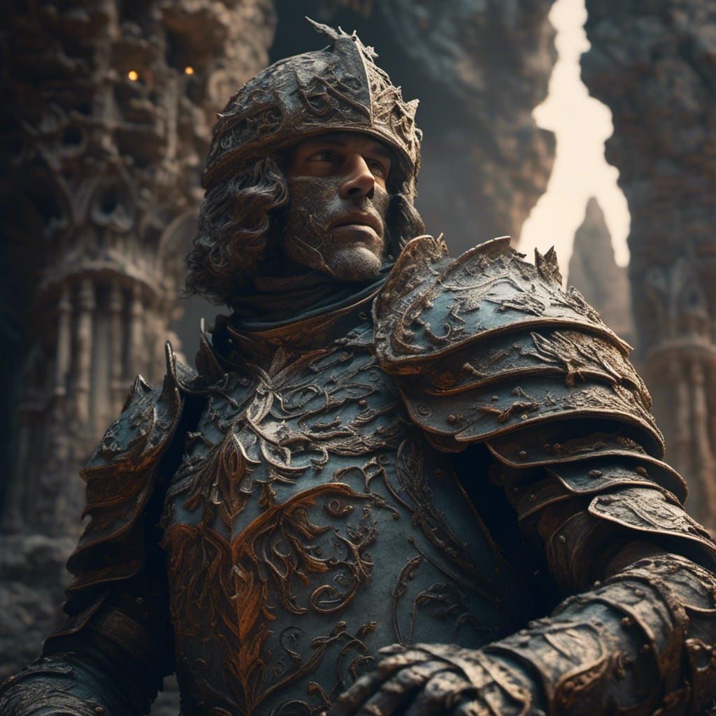 Epic Stone Knight Portrait in Digital Matte Painting