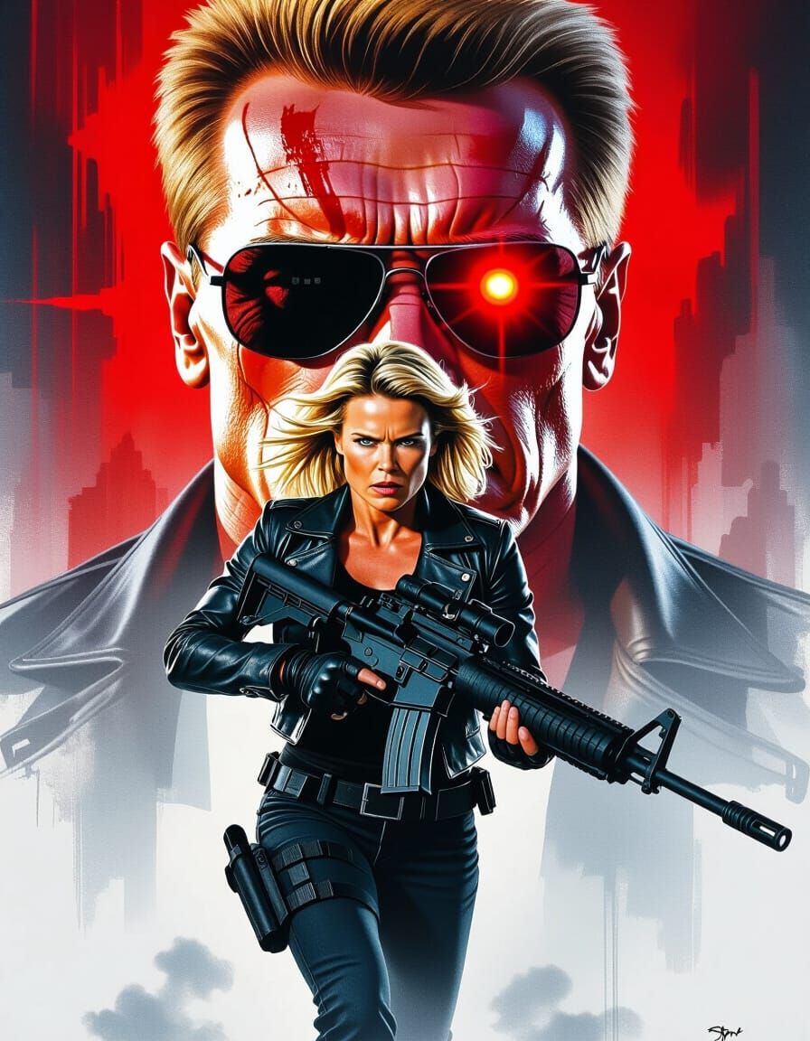 Linda Hamilton in Terminator Poster Reimagined