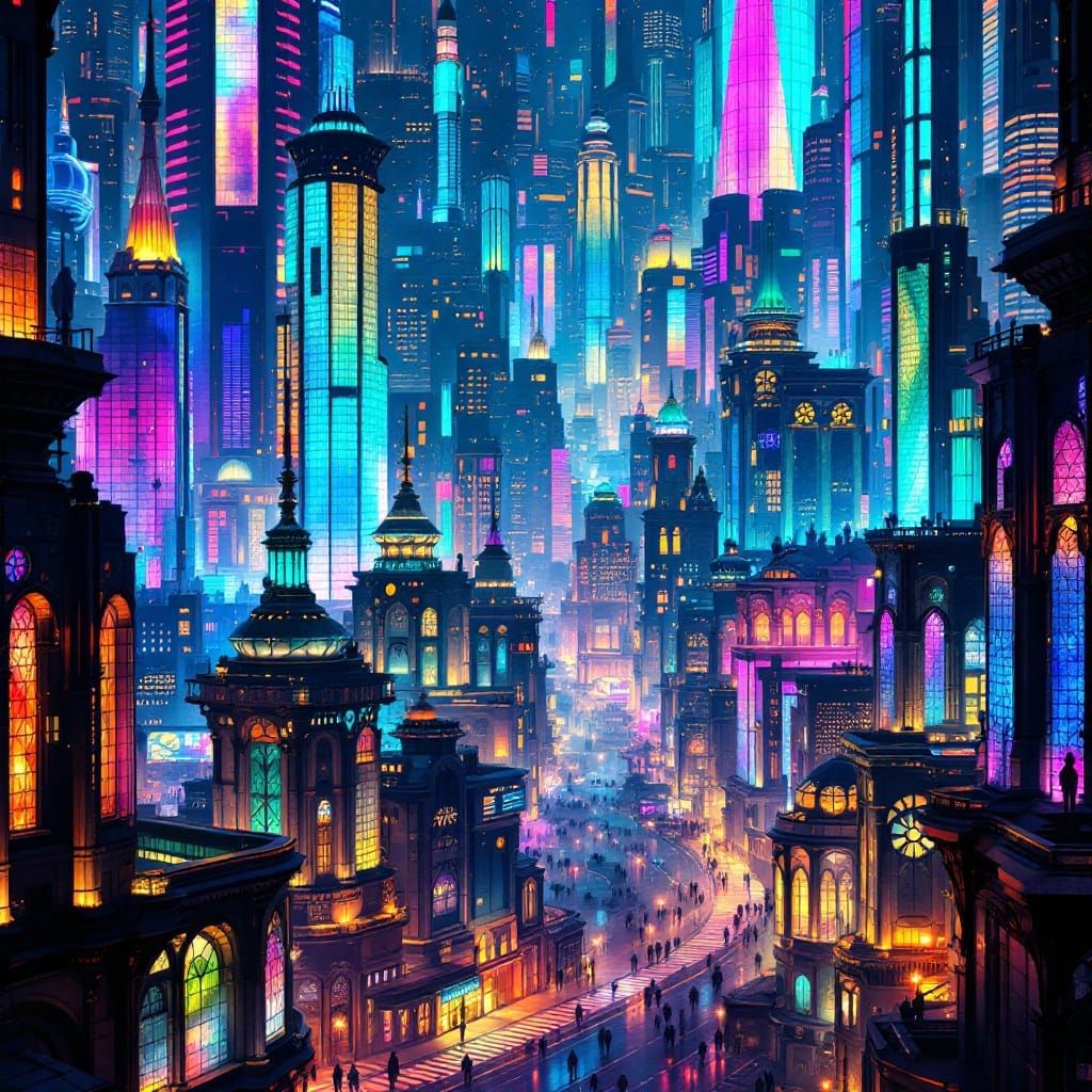 Colorful stained glass city