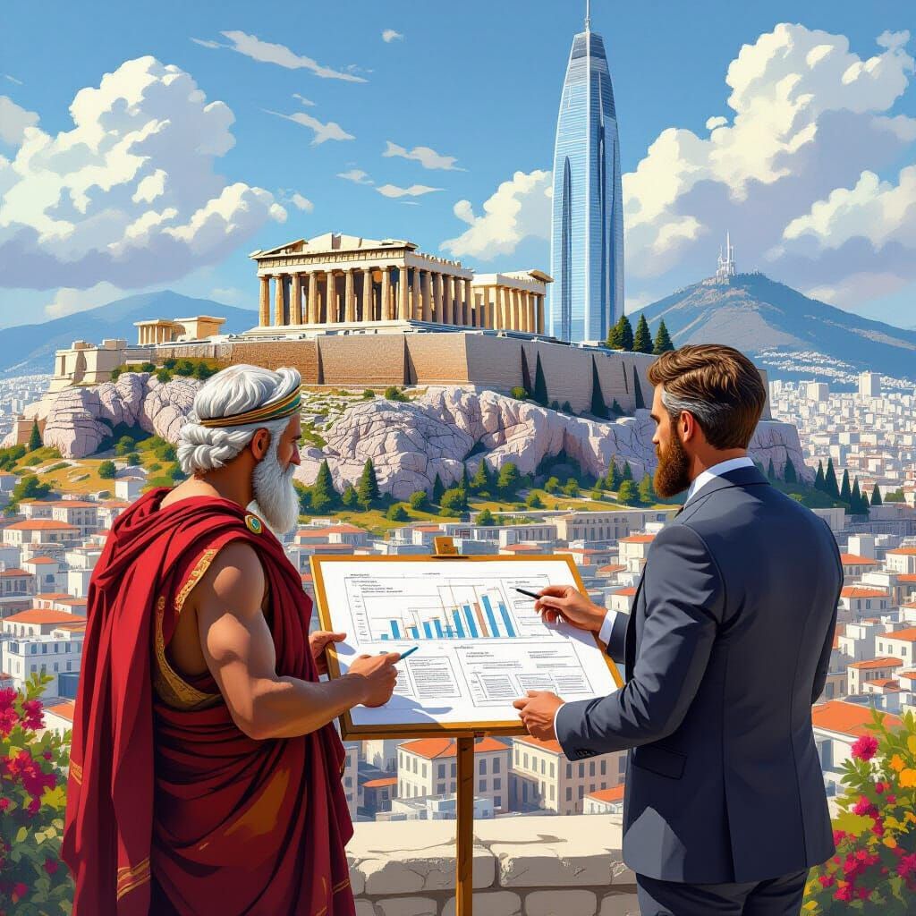 Philosopher & Architect Study Acropolis vs Skyscraper