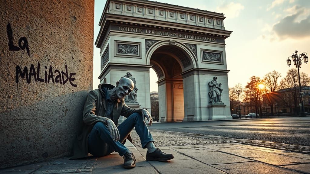 Zombie in Paris: Hyperrealistic Post-Apocalyptic Scene