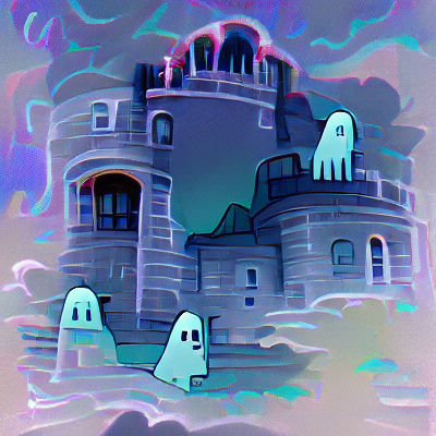 Ethereal Ghost Castle in Misty Landscape