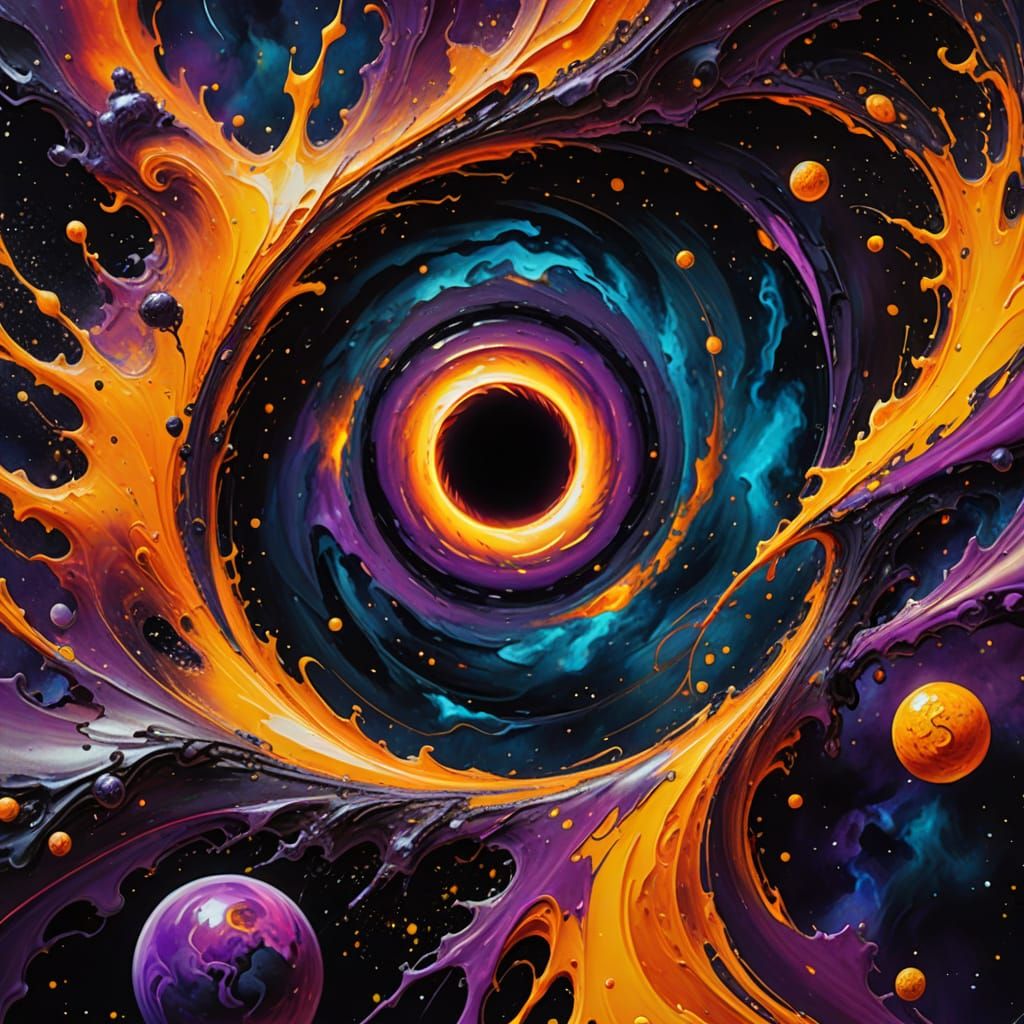 Cosmic Surrealism: Black Hole Warping Space in Oil Painting