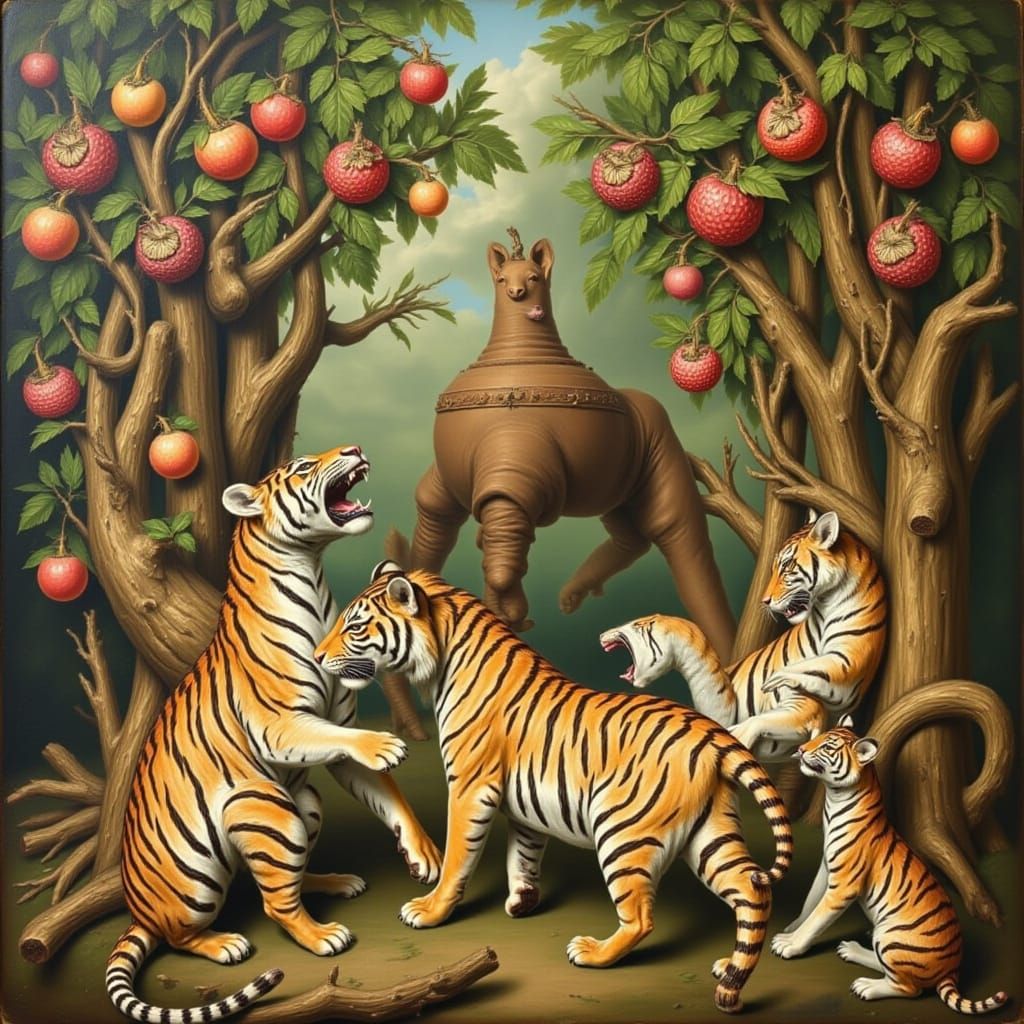 18th Century Zoetrope Painting of Paper Tigers