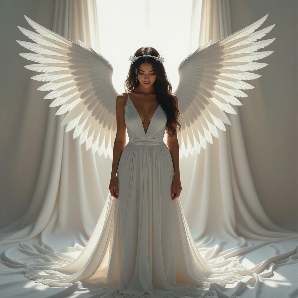 Serene Angel in Flowing White Attire