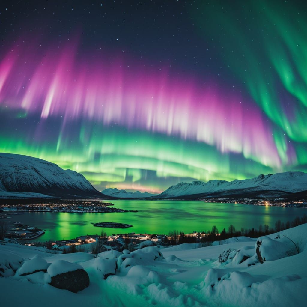 White Auroras Over Tromsø Norway: Northern Lights Photograph...