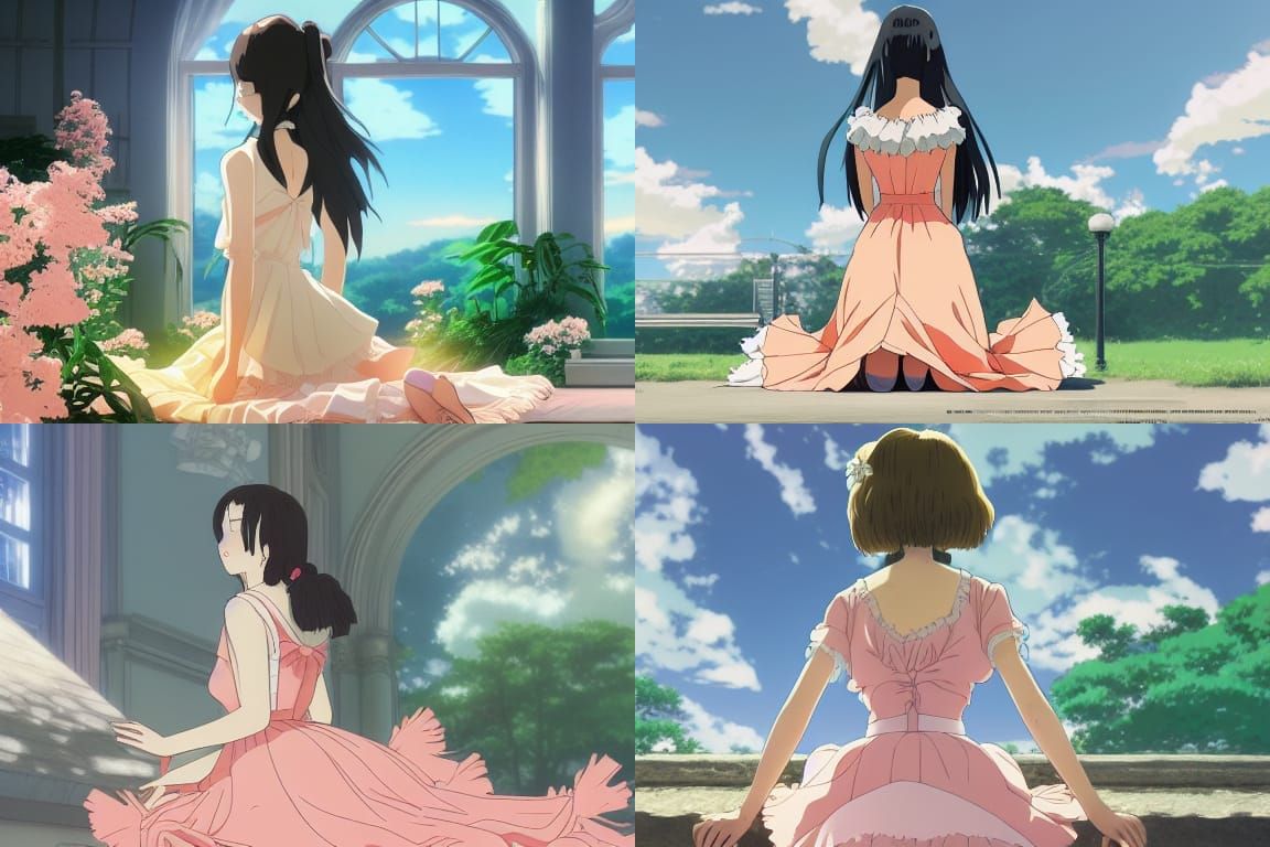 Anime Woman in Frilly Dress, Ghibli Style