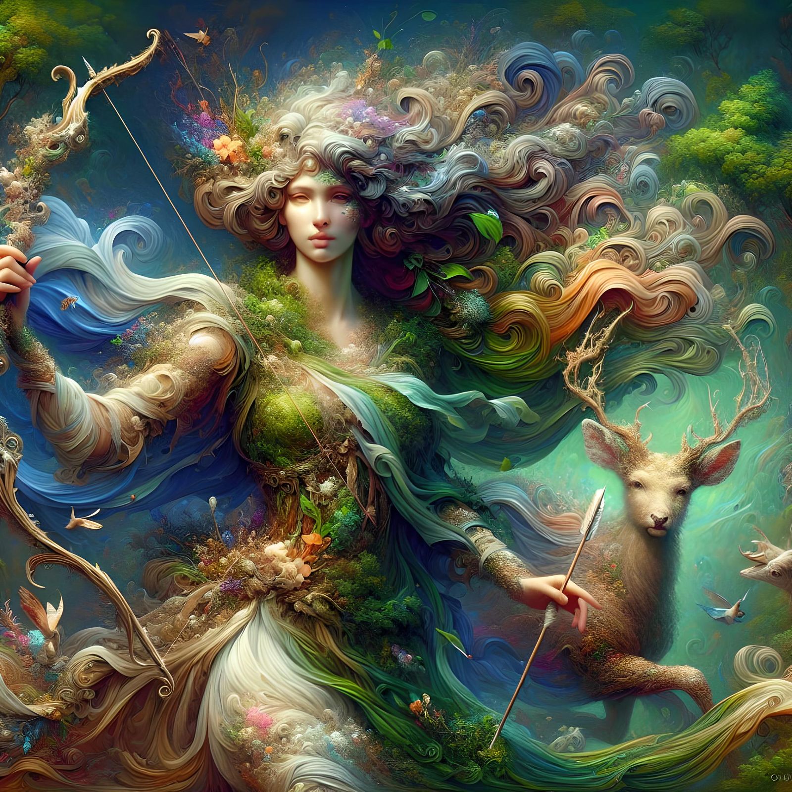 Goddess Diana with Bow in Baroque Concept Art