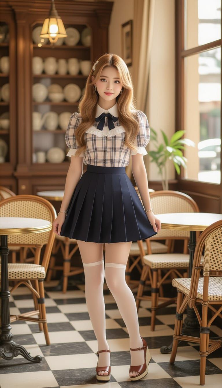 Strawberry Blonde in French Cafe: Hyperrealistic Photo