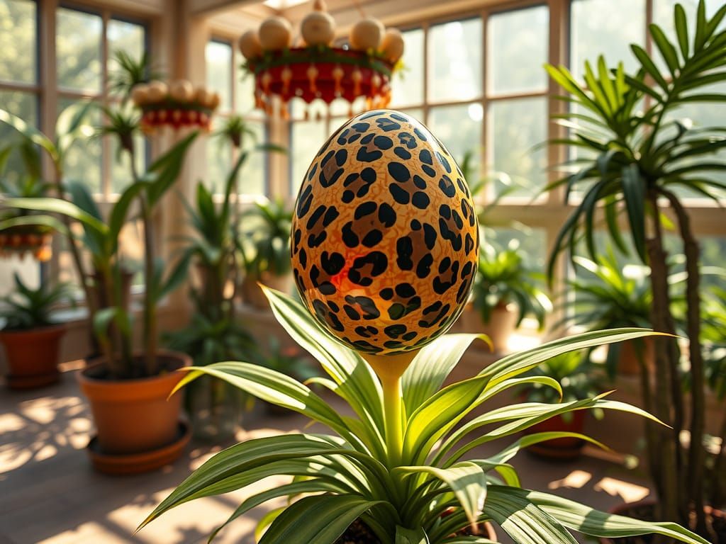 Vibrant Cheetah Egg Houseplant in Retrofuturistic Style