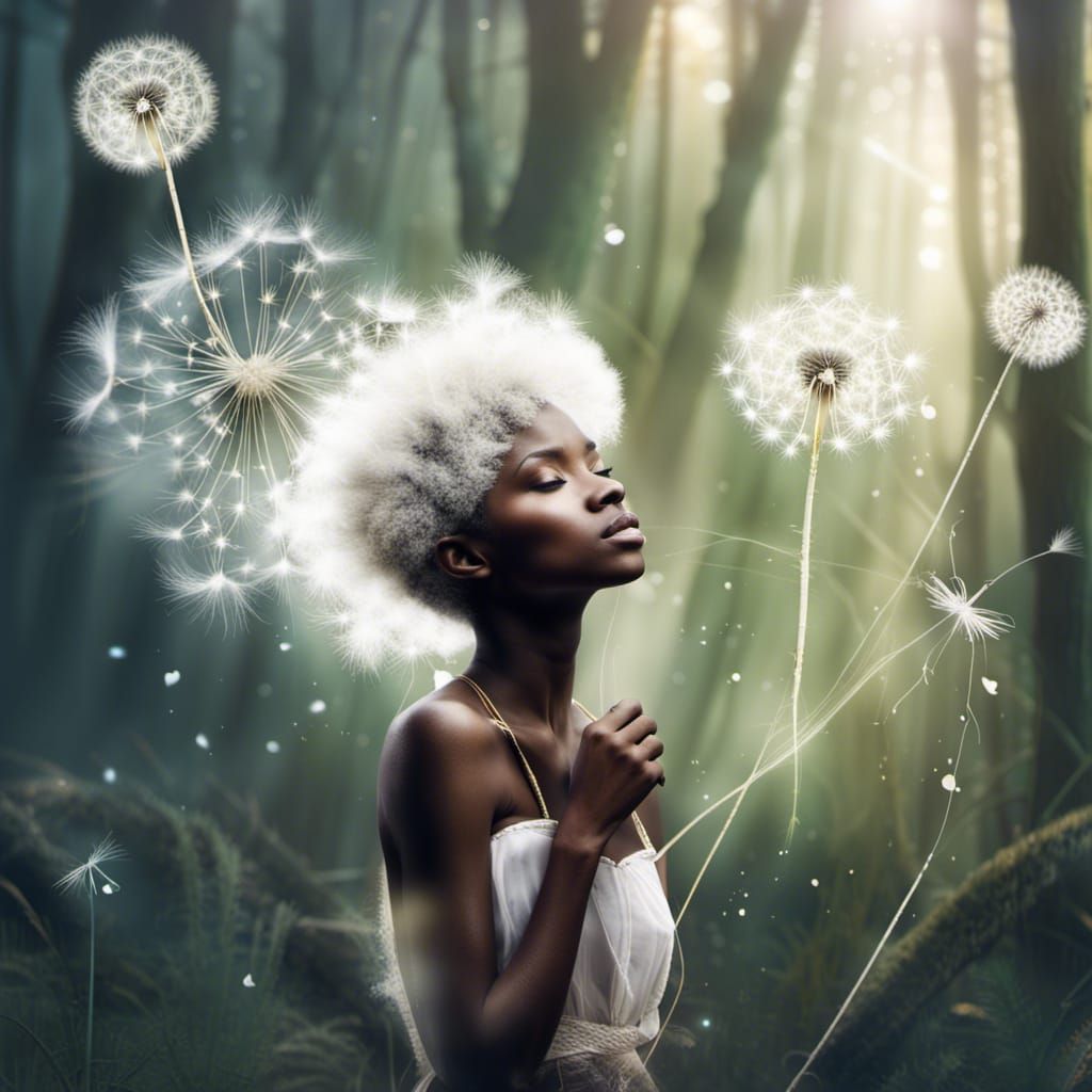 Double Exposure: Tinkerbell in a Dandelion Forest