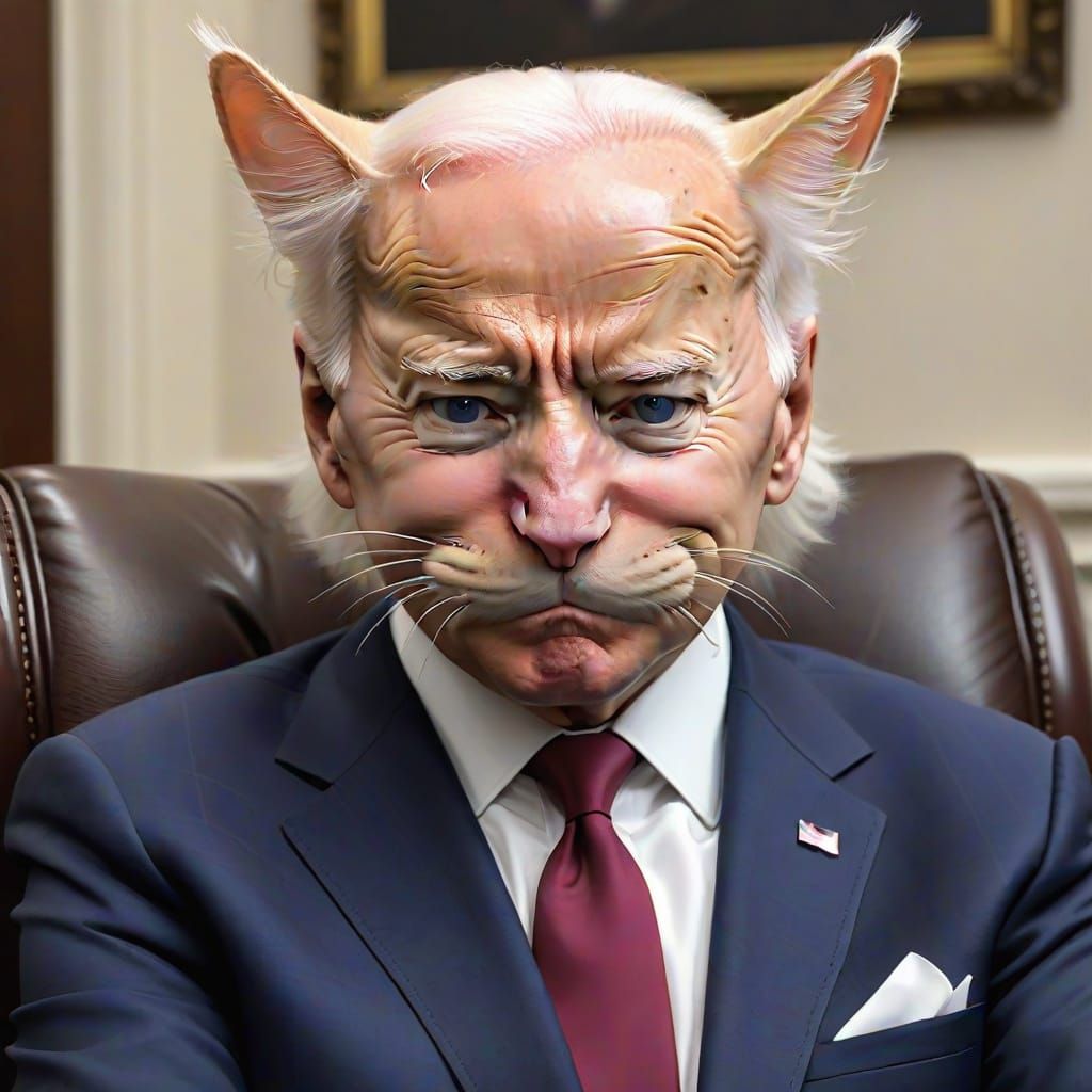Sleepy Joe Biden reimagined as an anthropomorphic cat