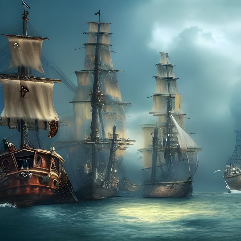 Pirate Harbor Scene on Tropical Island