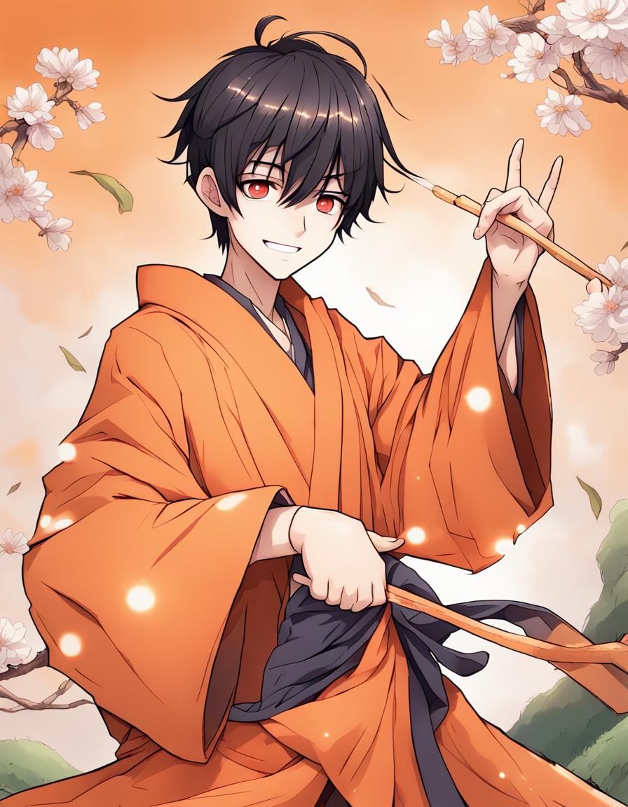 Manhua Cultivator with Orange Robe and Fan