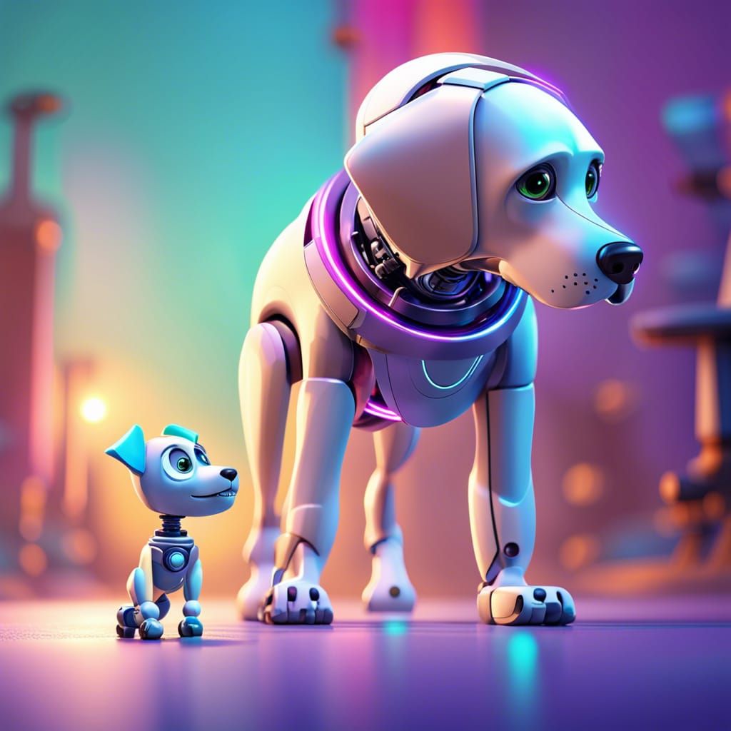 Robot Dog Fetch: Pixar-Style 3D Digital Art