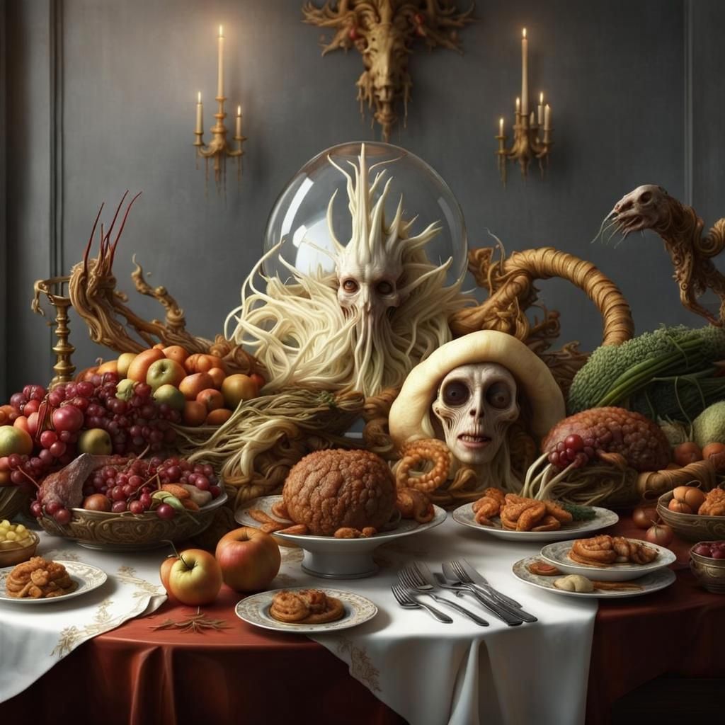 Bizarre Alien Feast in Hyperrealistic Detail