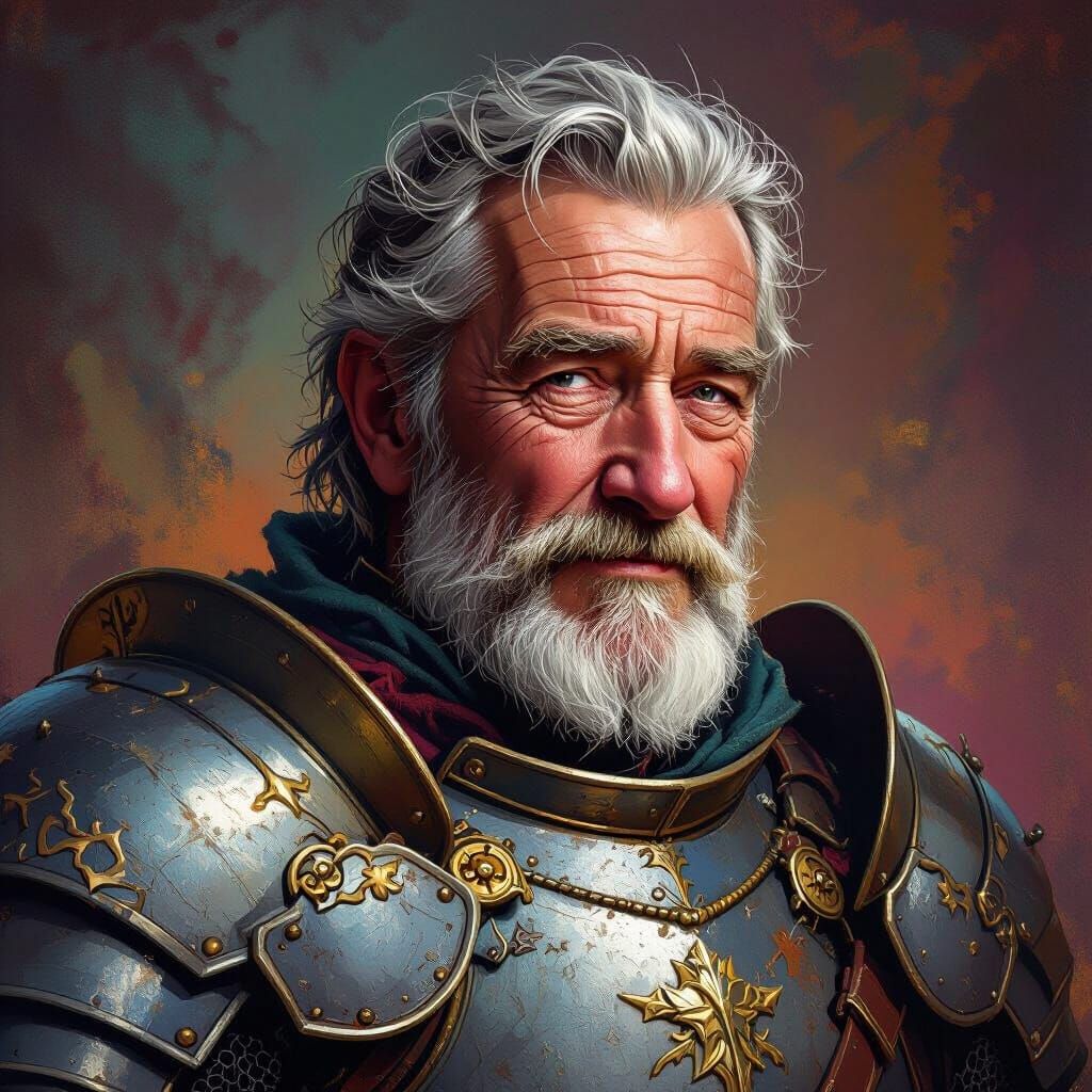 Elderly Knight With Kind Face in Splash Art Style
