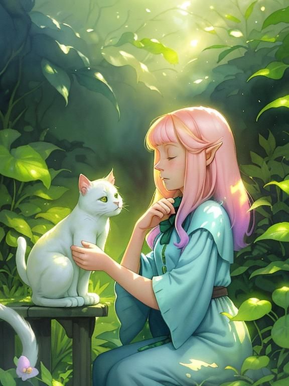 Taako Petting a Cat in Fantasy Garden