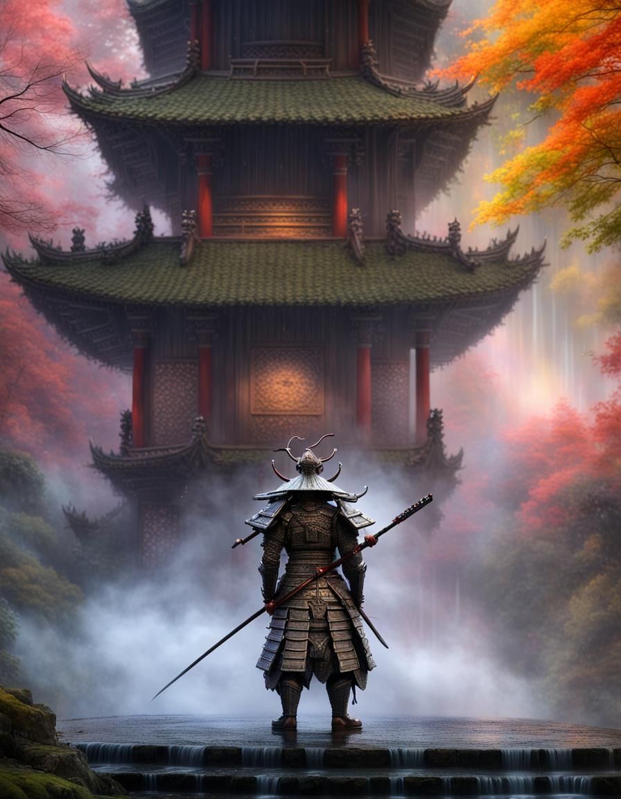 Armored Oni Samurai in Ethereal, Hyperdetailed Fantasy