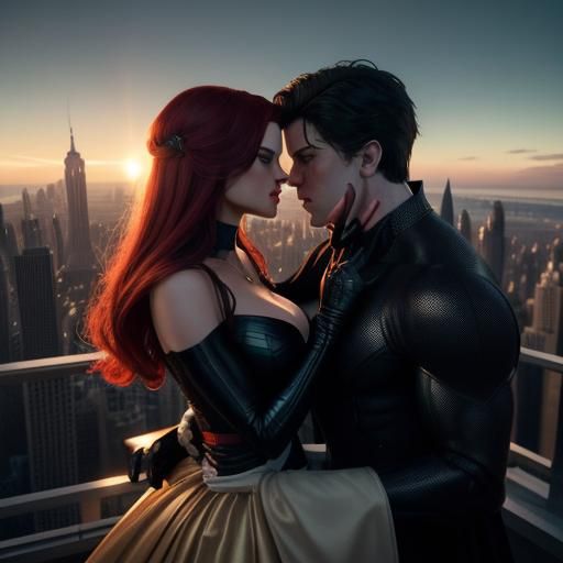 Passionate Kiss: Lady Death and Spider-Man at Sunset
