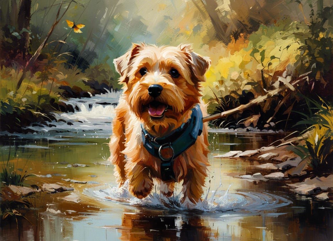 Norfolk Terrier's Joyful Run: a Matte Painting