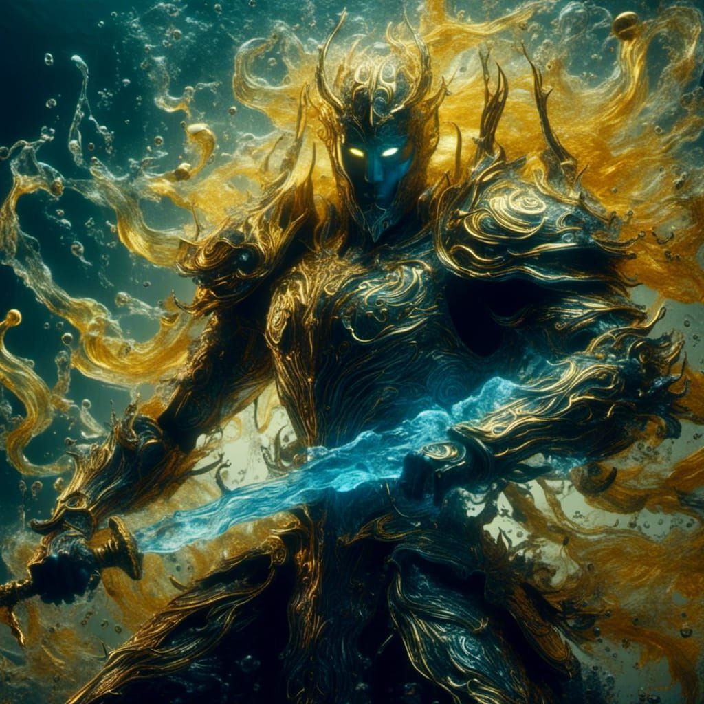 Fluid Water Paladin Warrior in Digital Painting