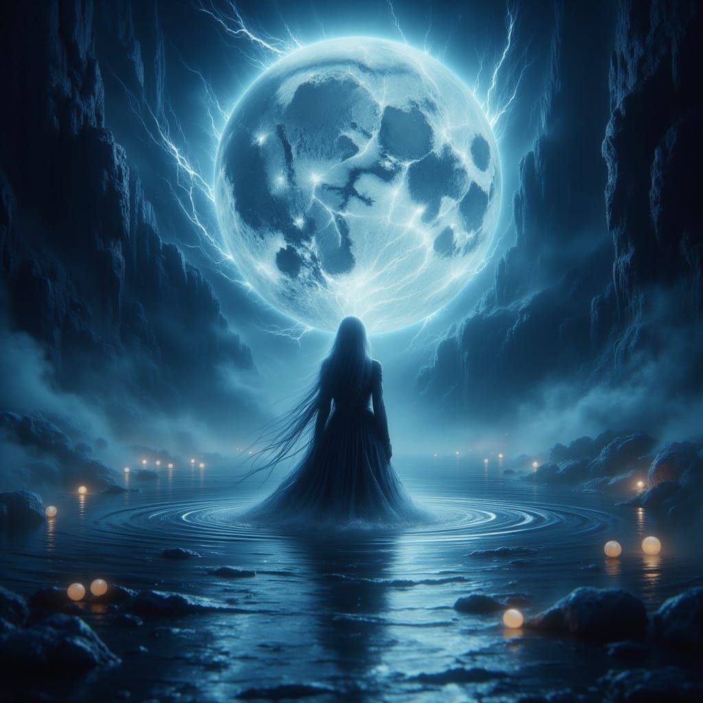 Ethereal River Witch Under the Moon