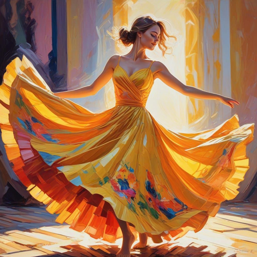 Woman Dancing on Stage in Fauvist Oil Painting