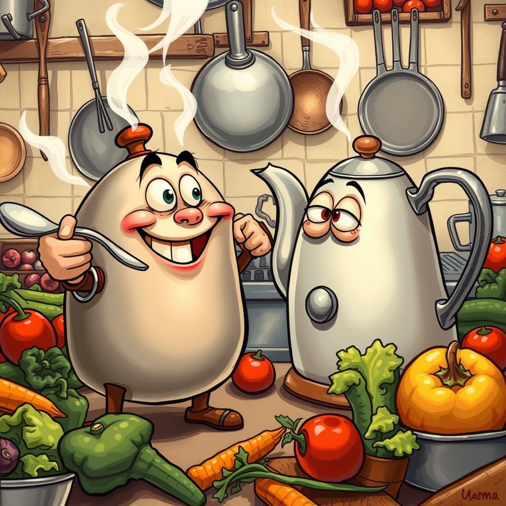 Sassy Pot and Kettle in Cheeky Kitchen Confrontation