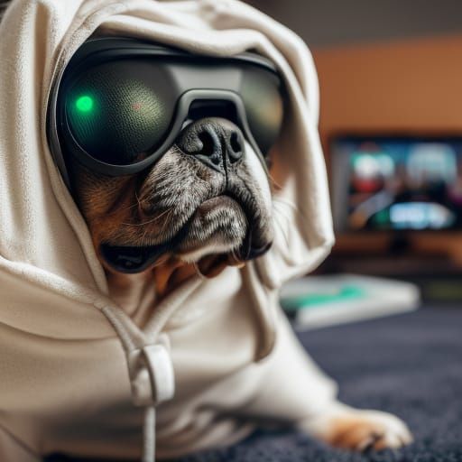 Pug Gamer Portrait in Hoodie, Professional Photography