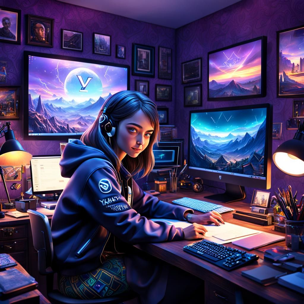 Girl at Desk in Bedroom: Digital Matte Painting