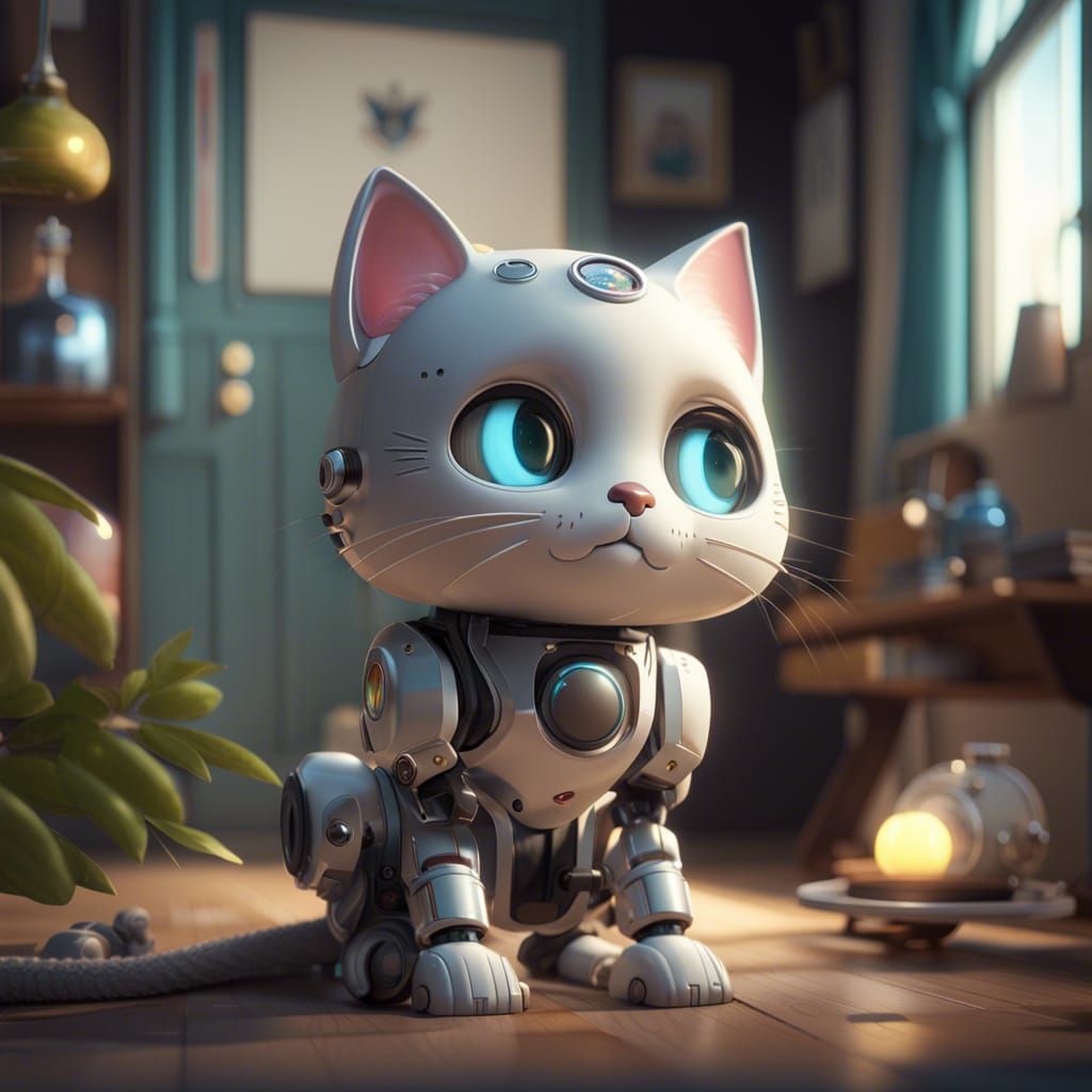 Cute Robot Cat Character Design in Unreal Engine
