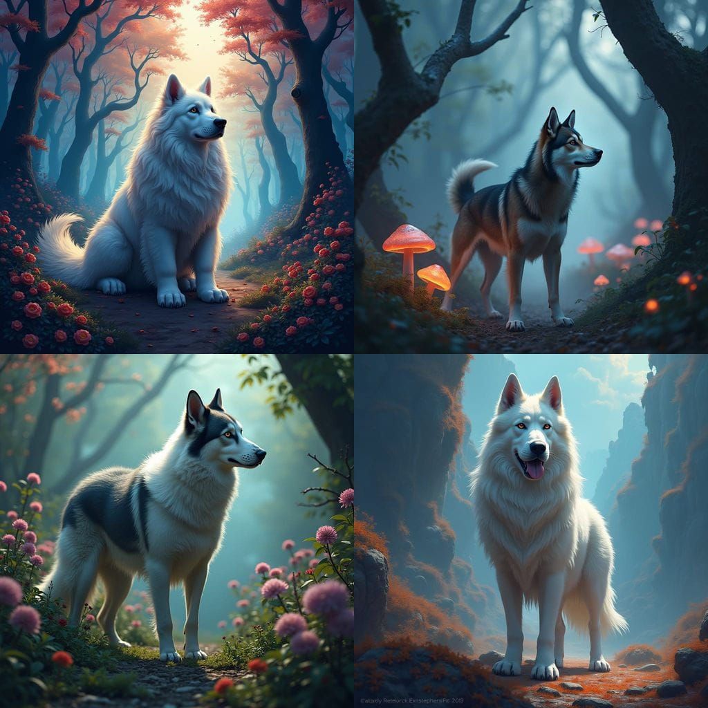 Surreal Kuvaz Dog in a Vibrant Fantasy World