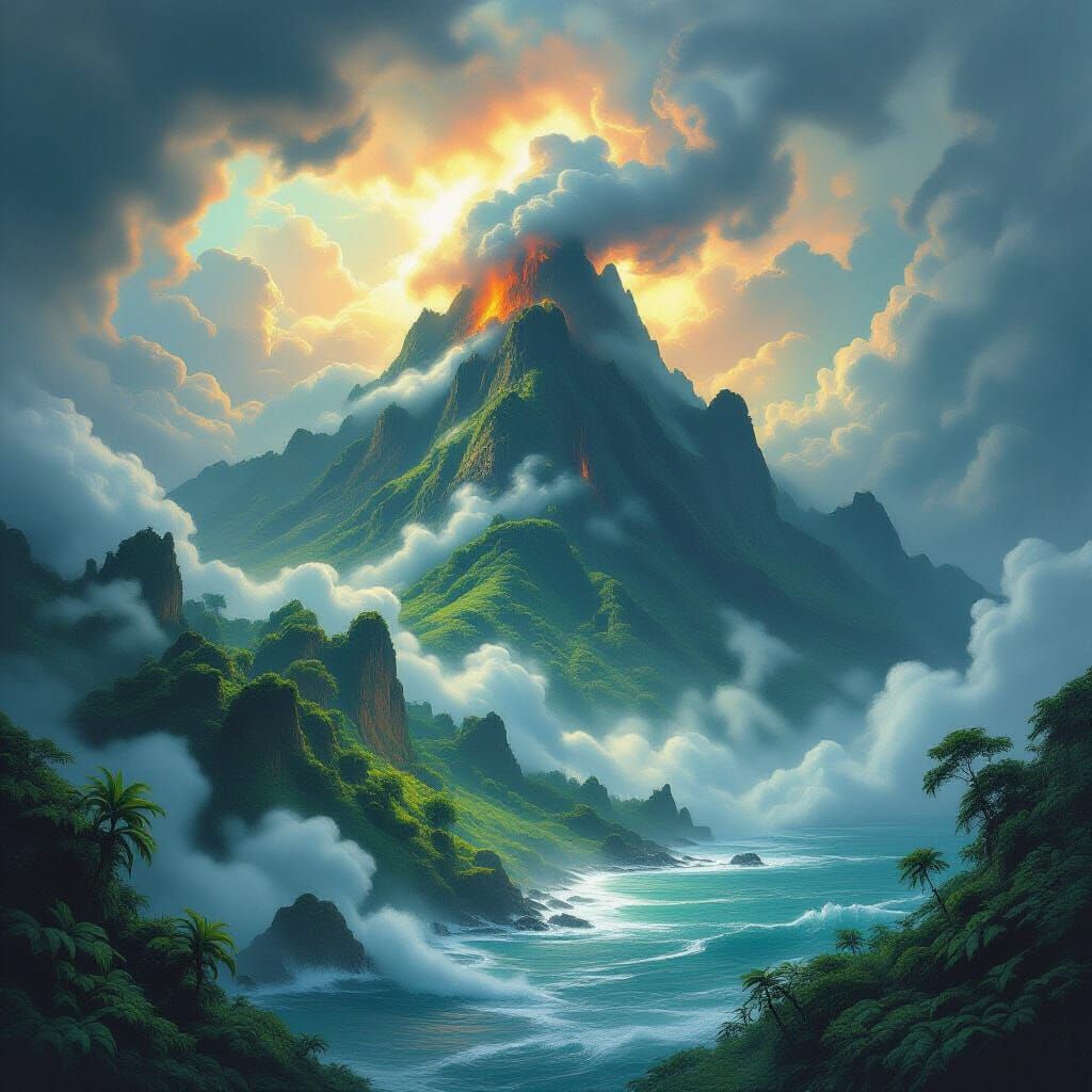 Mysterious Island Emerges from Stormy Ocean