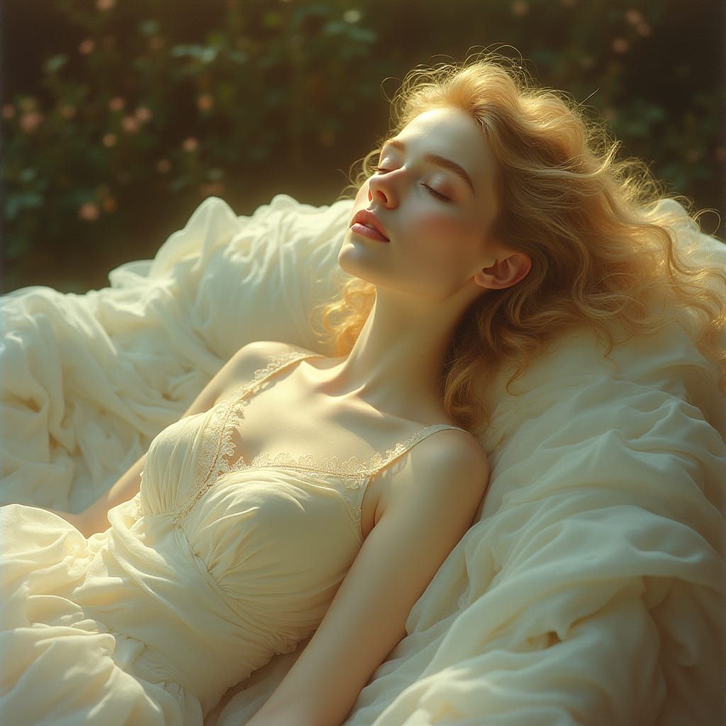 Ethereal Dream Woman in Golden Light
