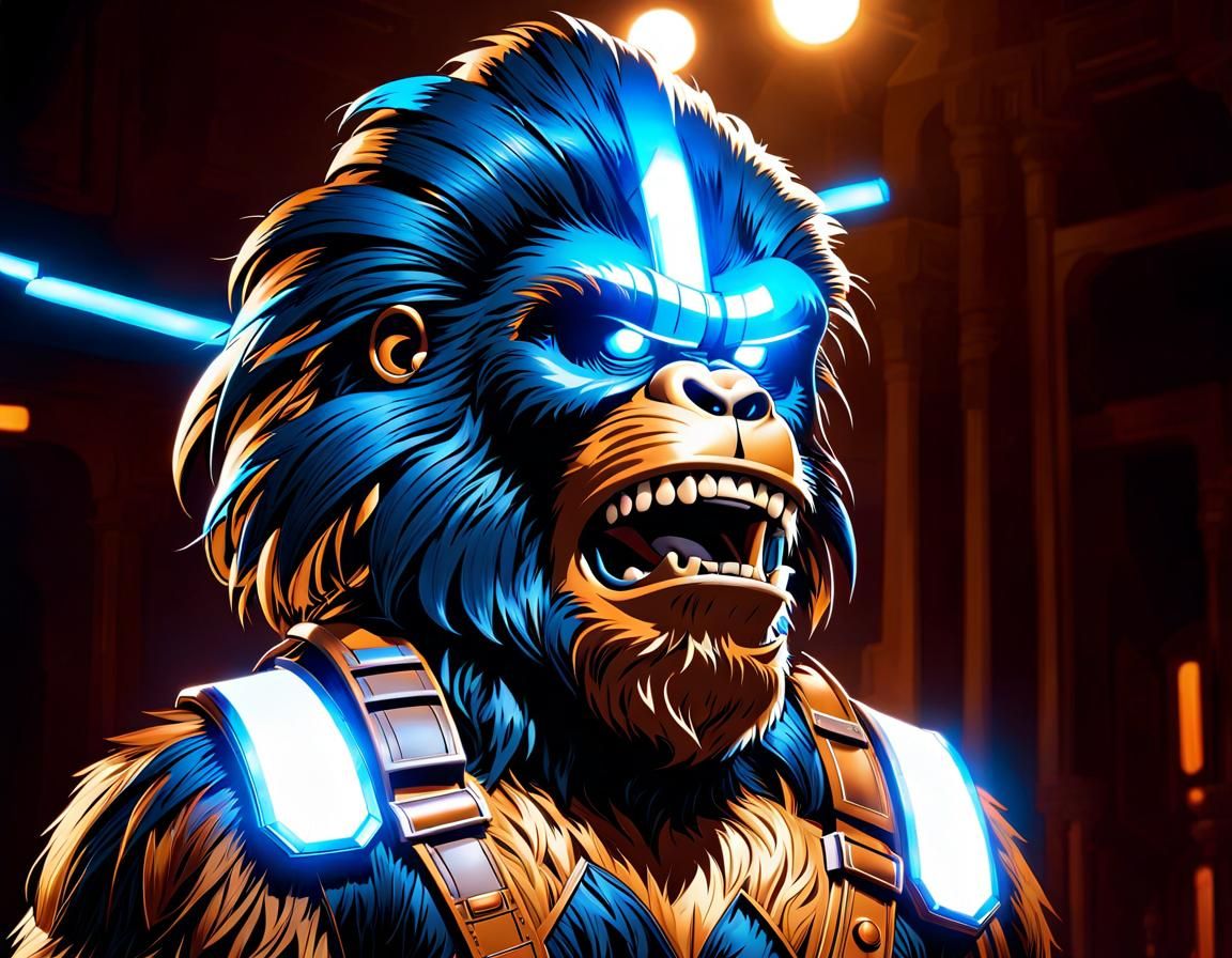 King Kong as Chewbacca Portrait in Volumetric Lighting