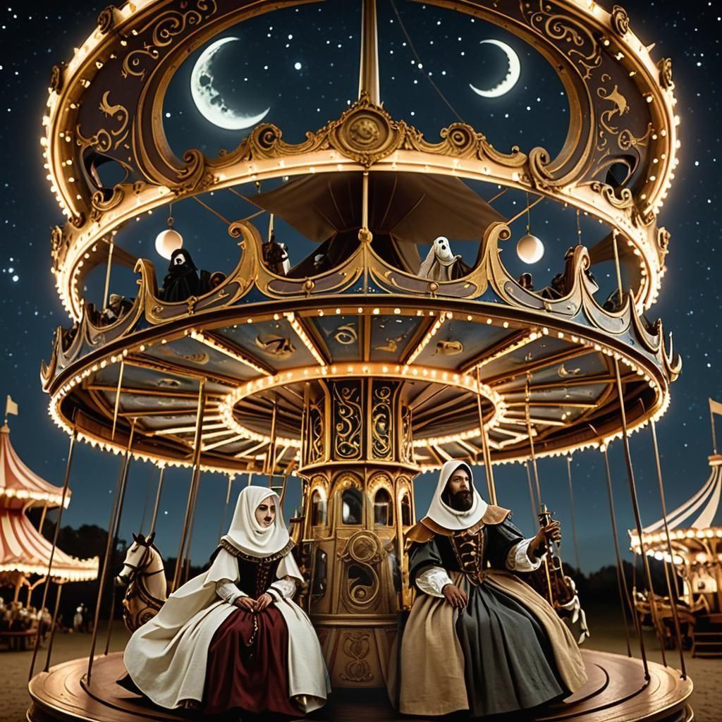 Ethereal Ghost and Galileo on Carousel Under Stars