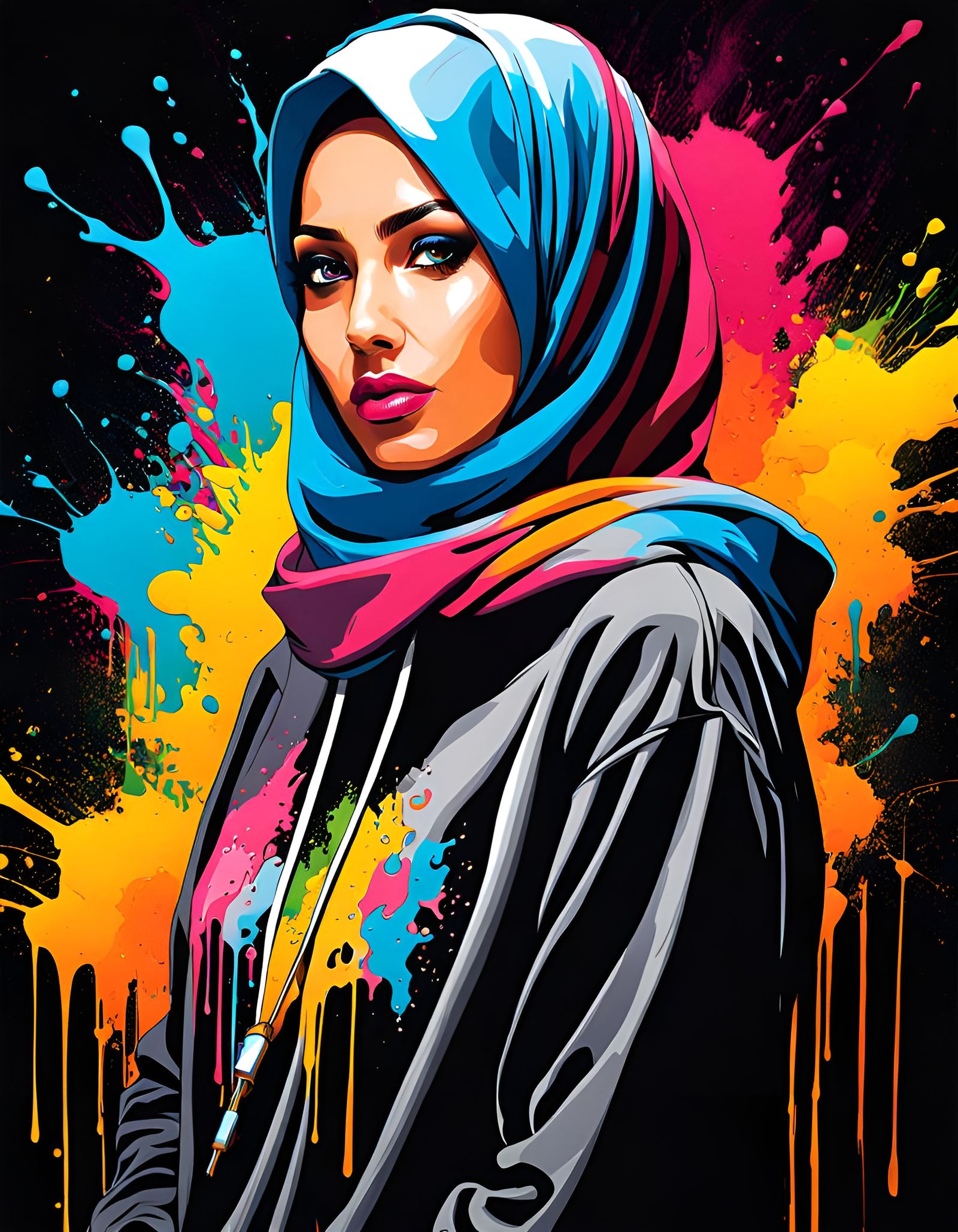 Beautiful Hijabi Woman in Street Art Style