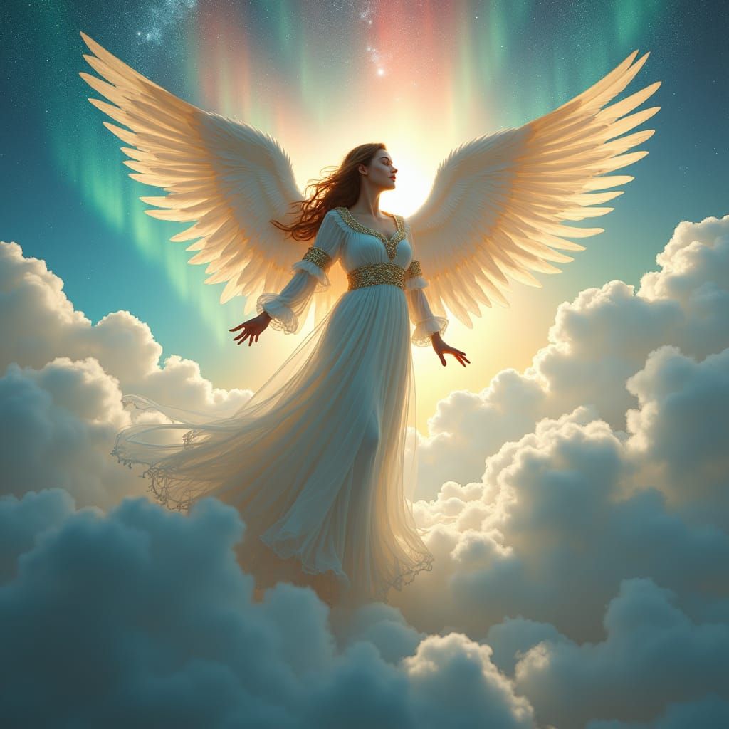 Majestic Angel in Dreamlike Landscape, Digital Art