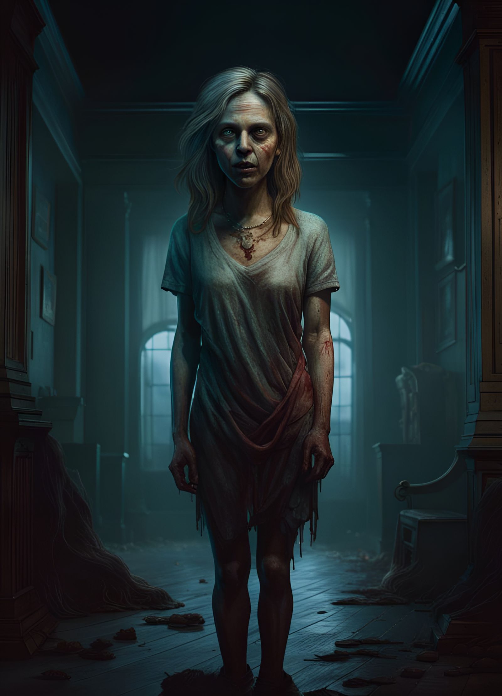 Ghoulish Woman Portrait in Dark Horror Art Style