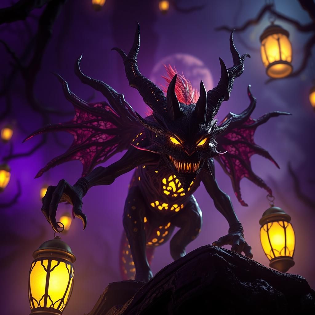 Eerie Creature in Dark Fantasy Art Nouveau Style