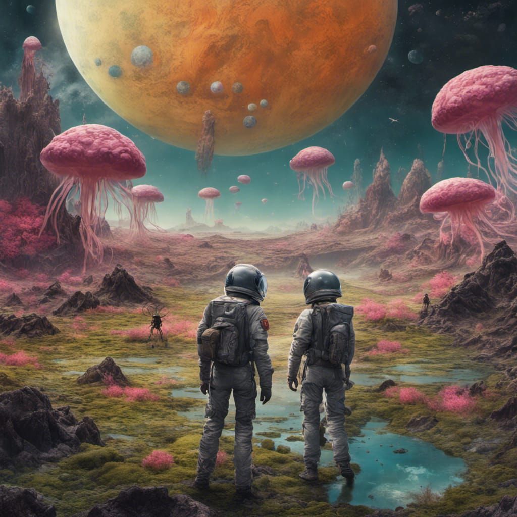 Teens on Lunar Surface with Jellyfish, Unreal Engine
