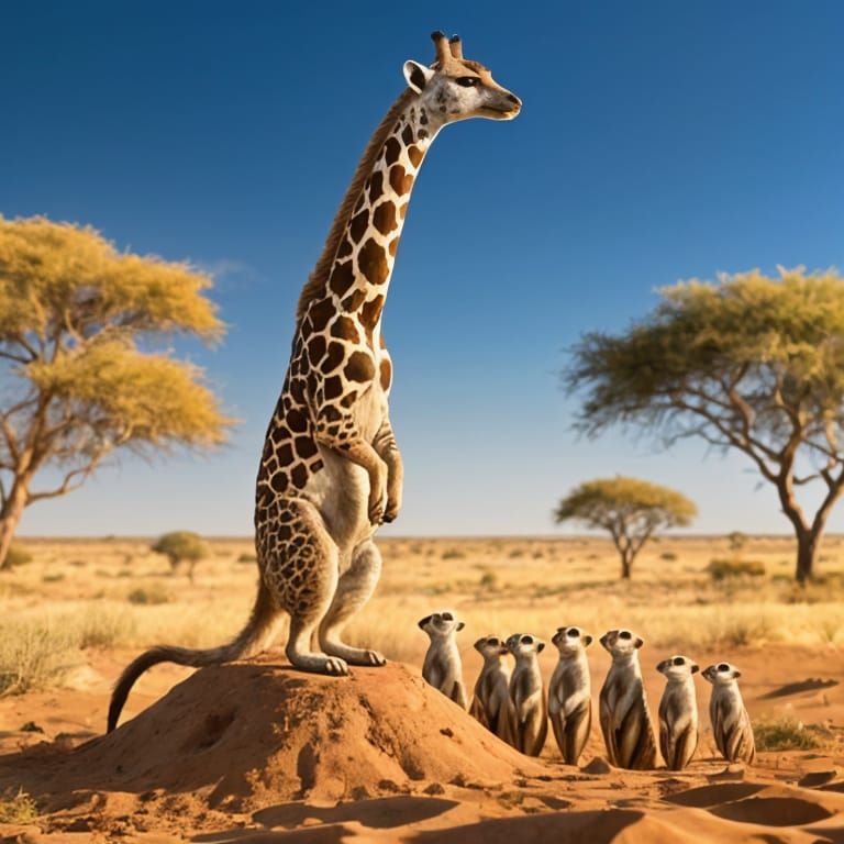 Meerkat Giraffe Hybrid on Termite Mound