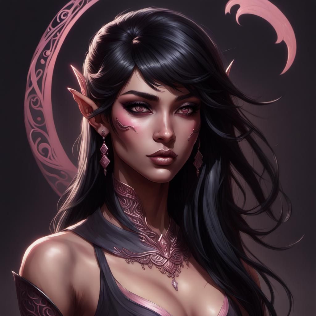 Dark Elf Dancer Portrait in Hyperdetailed Style