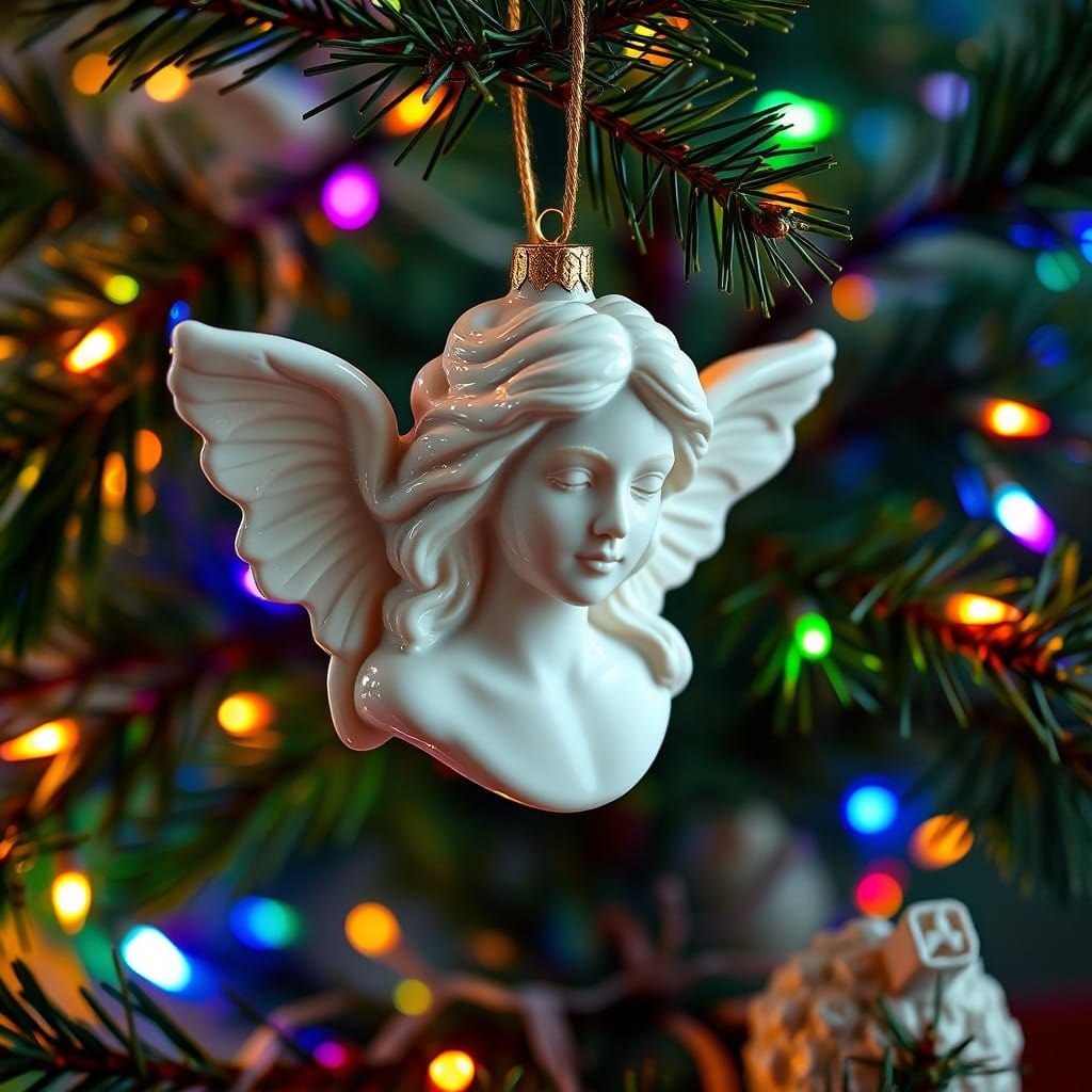 Angel in Renaissance Style Porcelain Ornament on Holiday Tre...