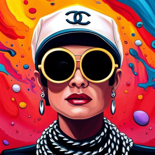 Coco Chanel in Round Sunglasses: Hyperrealistic Portrait