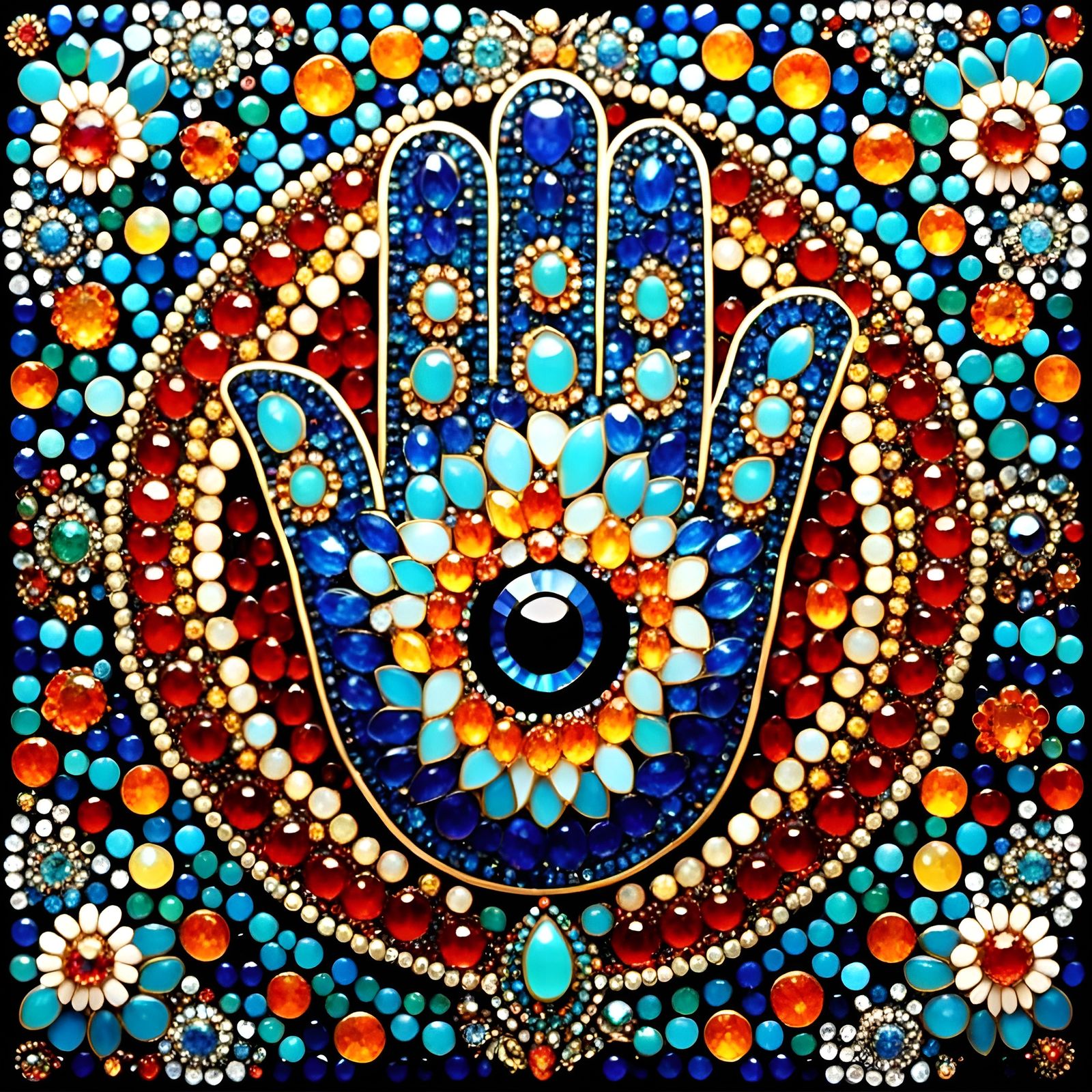Elaborate Hamsa Mosaic in Islamic Style