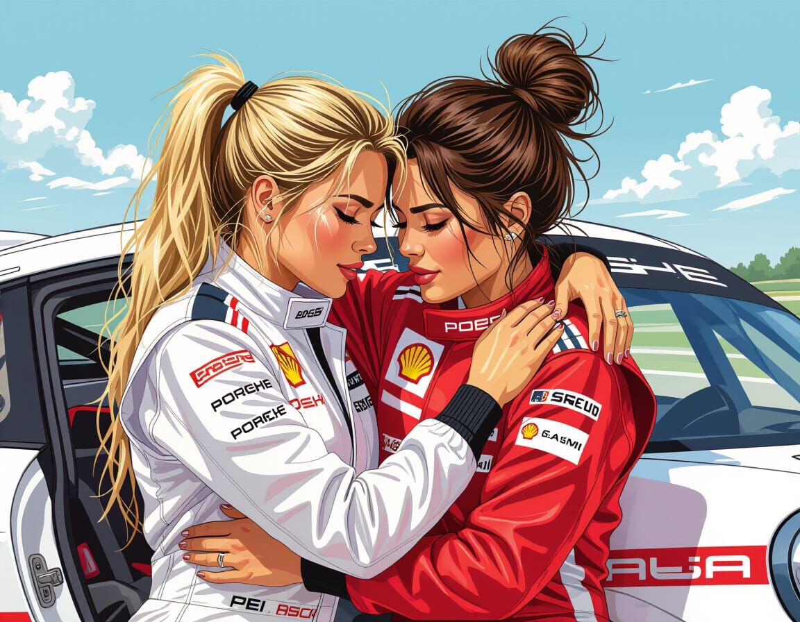 Porsche Race Drivers Embrace in Exhausted Victory