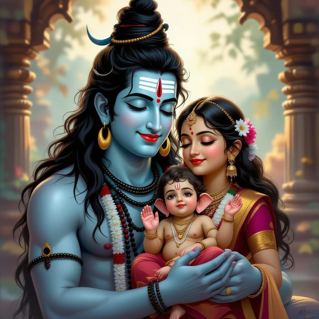 Shiva Holding Ganesha: A Tender Portrait