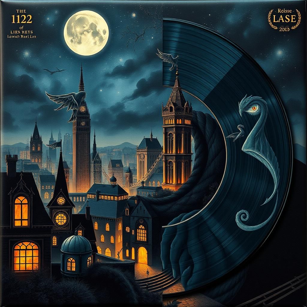 Mystical Jazz Age Cityscape on Vintage Vinyl Record